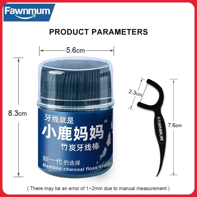 50Pcs Fawnmum Dental Cleaning Bamboo Charcoal Dental Floss Picks Barreled Interdental Brush For Teeth Care Toothpicks With Threa 2