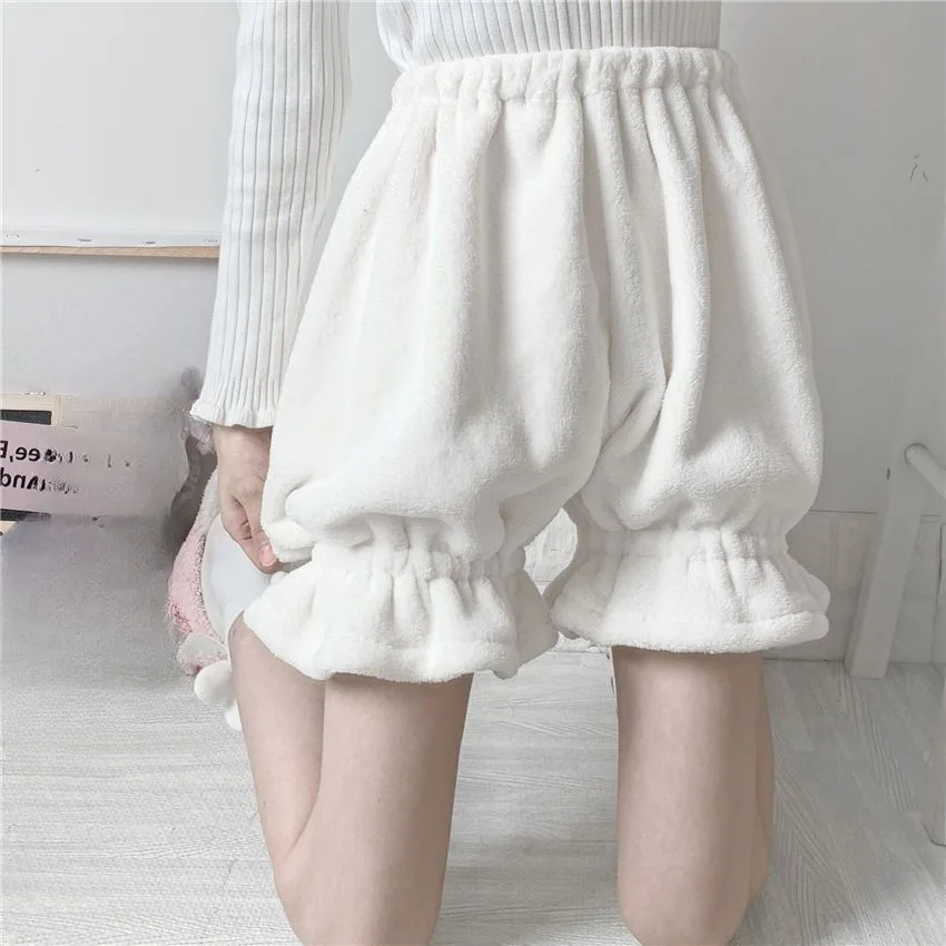 Safety Shorts Autumn Winter Lolita Safety Short Pants Women Cute Plush Warm Pumpkin Shorts Kawaii JK Bloomers Shorts Underwear