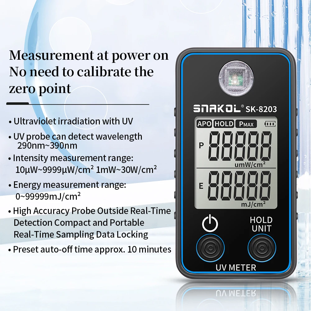 Tester UV Digitale SK8203 – Misuratore Portatile Per Raggi UVB, Con Display E Sensore Calibrato