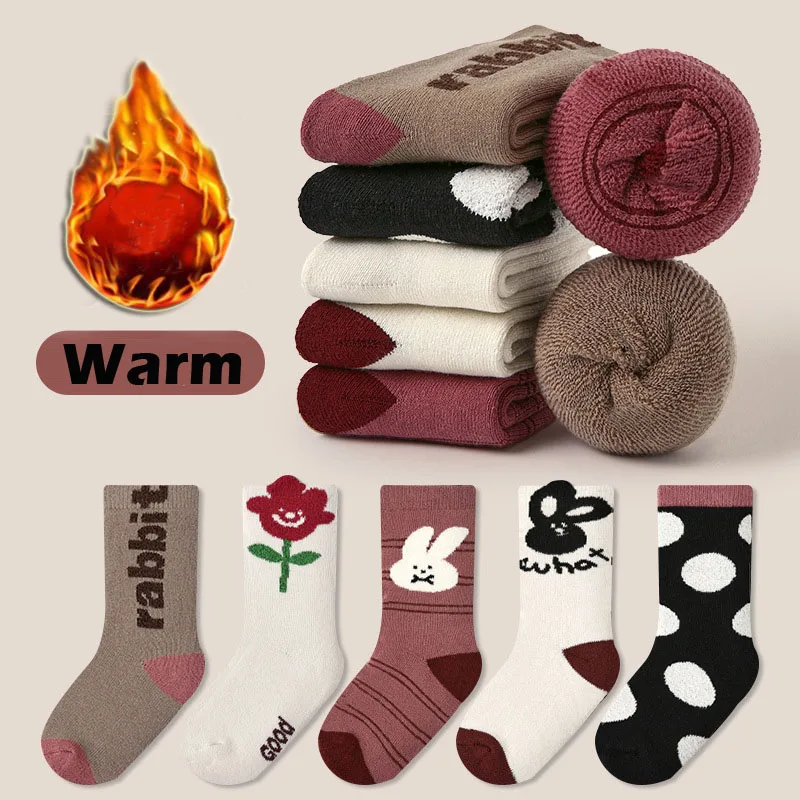 1-12T Children Socks Winter Thickened Cotton Warm Plush Sock Baby Infant Socks Kids Mid Calf Sock Boys Girls Black White Sock