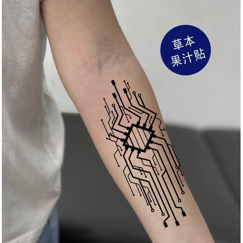 Herbal Temporary Tattoo for Man Cyberpunk Tattoos Stickers Fake Goth Tatto Circuit Board Waterproof Lasting Tattoo