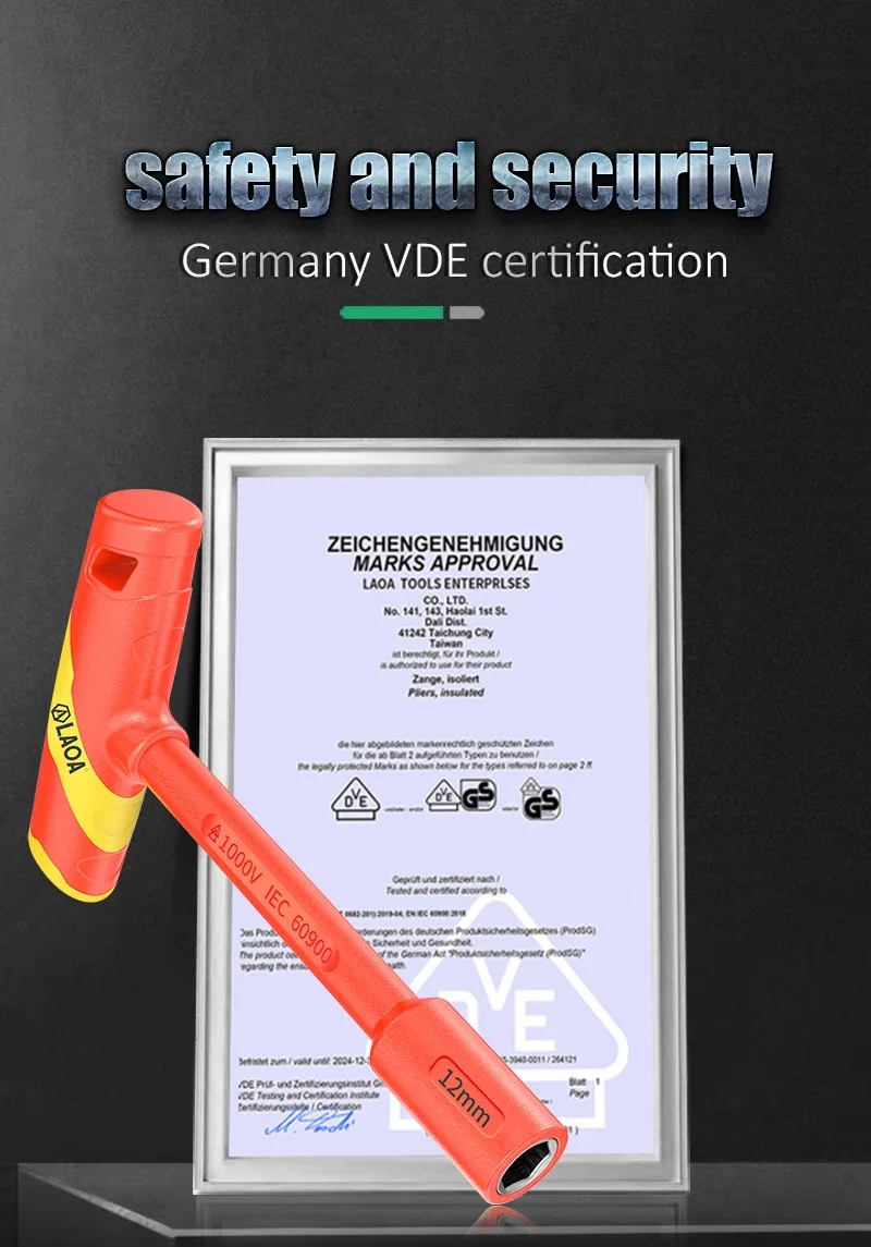 LAOA VDE T-förmiger Steckschlüssel CR-V 4–14 mm Sechskantschlüssel 58 HRC isolierter Sechskantschraubendreher Steckschlüssel 1 Stk – Detail 4