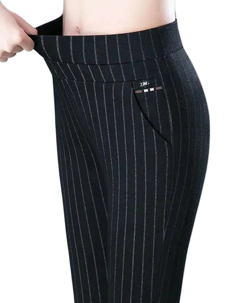 Big Size 5xl Women Elegant Office High Waist Pencil Pants Mom Slim Striped Pantalones Leggings Spodnie Formal Spodnie New Broek