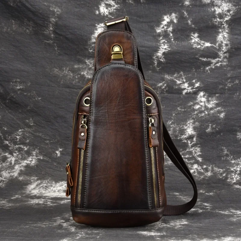 

Vintage cowhide men's chest bag high quality genuine leather male shoulder messenger bag casual crossbody bag fashion sling bag