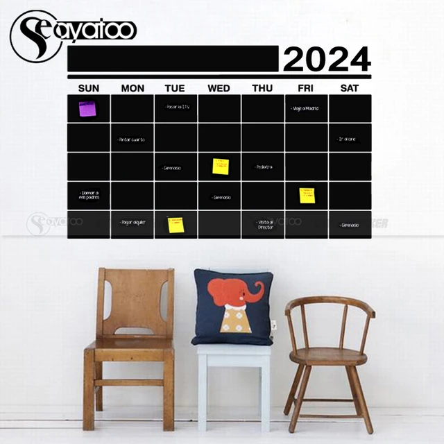 Calendar 2024 This Month Wall Stickers Week Blackboard Home Decor Chalkboard  Vinyl Decal Decor Office Study