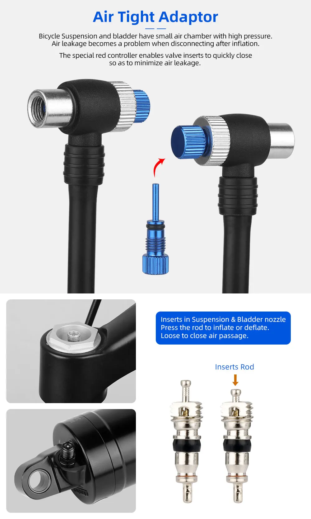 Description Picture 4 of item400psi High Pressure Air pump with Gauge for Front Fork Shock Absorber MTB Bicycle Presta Schrader Valve Inflator Rotatable Hose