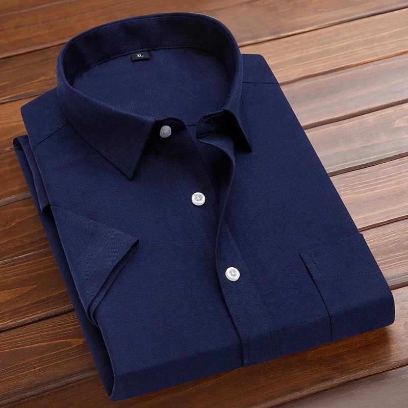 Plus Size 5XL-M Men's Short Sleeve Shirt Summer Cotton Business Lapel Shirt Casual Non Ironing Slim Solid Color cotton shirt business shirt men short sleeve shirts