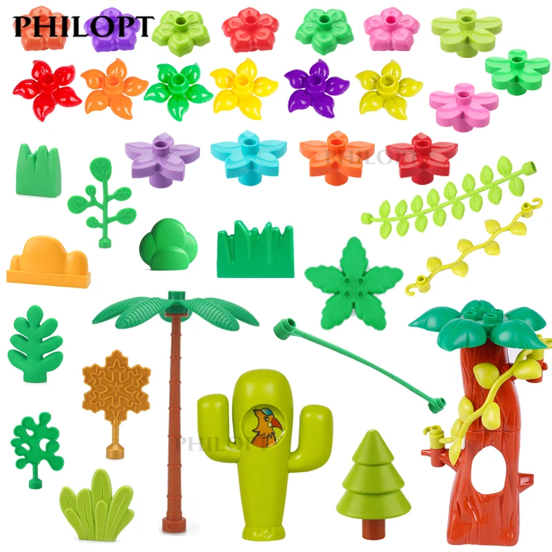 Plants Series Big Building Blocks Flower Brick Grass Pot Tree Adornment Farms Accessories Compatible Scenes Assemble Toy For Kid