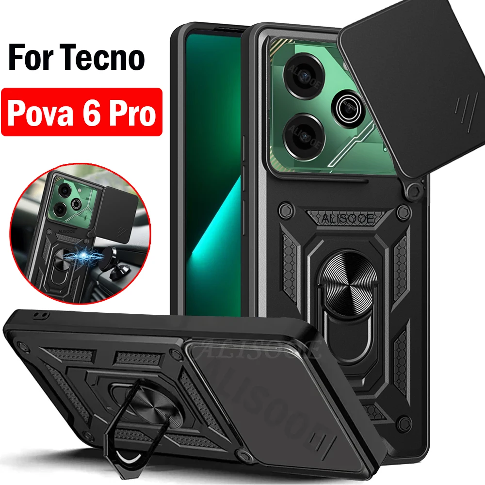 Funda for Tecno Pova 6 Pro 5G (LI9) 6.78 inch Case Slide Camera Ring ...