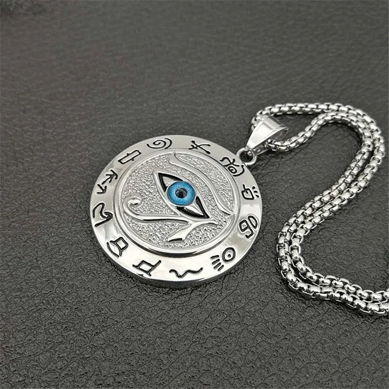 Eye of Horus Muslim Rune Pattern Round Pendant Necklace Men's Necklace Sliding Pendant Metal Necklace Amulet Accessory Jewelry - Image 4