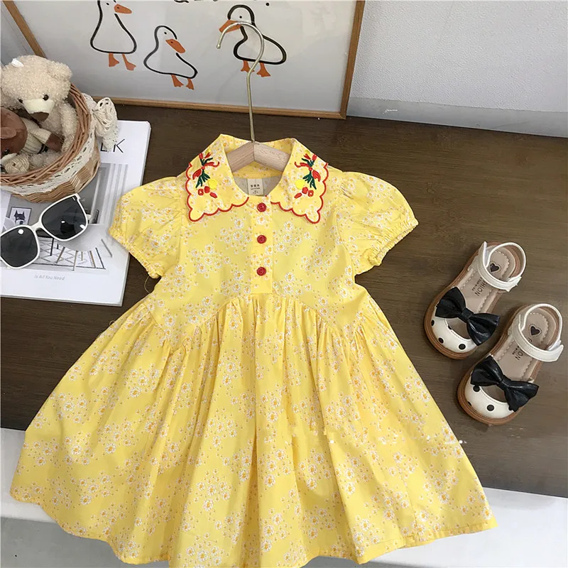 

Детское летнее платье принцессы с цветочным принтом, с коротким рукавом-фонариком