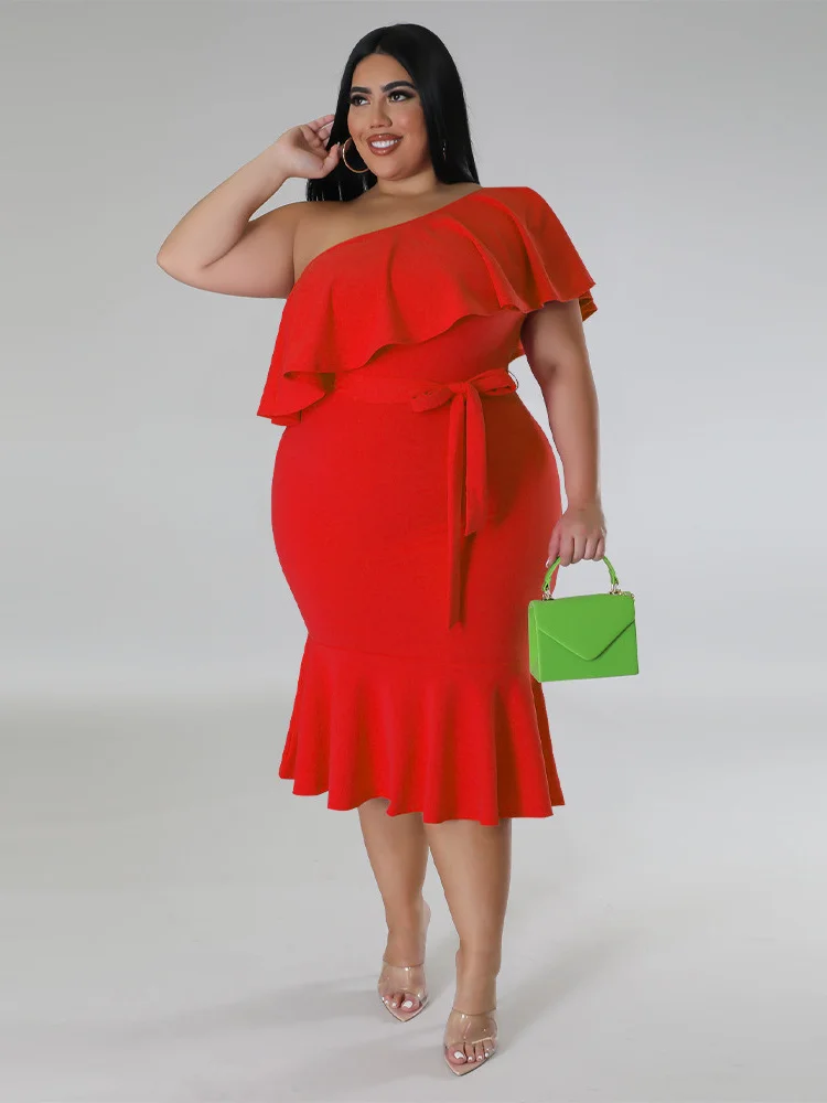 Wmstar Plus Size Dresses for Women Withe Bandage Single Sleeve Elegant Solid Maxi Dress Summer Clothes Wholesale Dropshipping