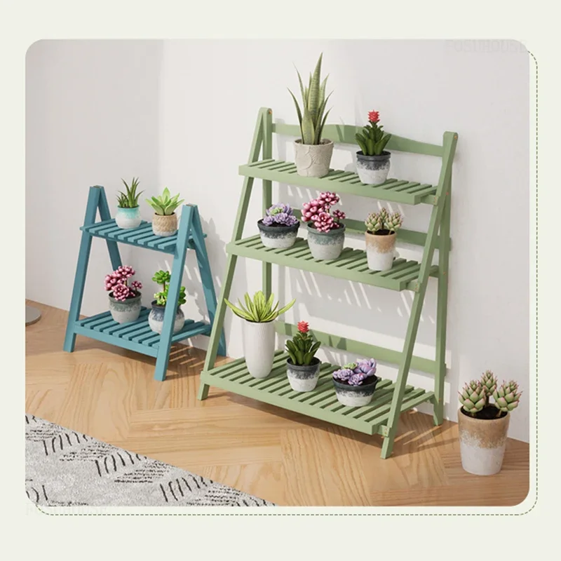 High-end Multi-functional Plant Stand for Balcony Modern Wooden Drain Flowerpot Holder Multi-layer Folding Shelf for Terrace