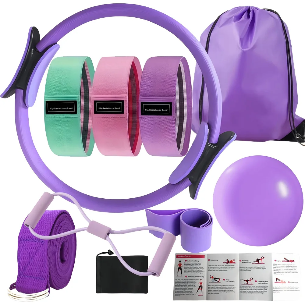 10pcs Essentials Kit Stretching Strap 8 Resistance Bands Pilates Ring And Ball Set With Storage Bag For Workout_voghion.com