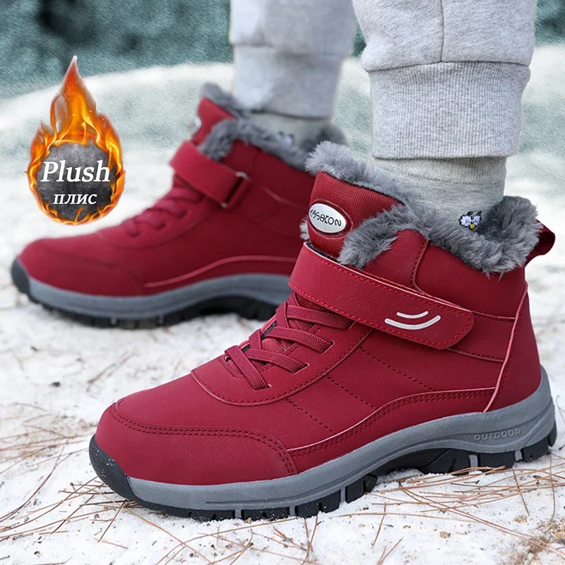 Men's Snow Boots Warm Casual Winter Sneakers Warm Plush Women Boots Outdoor Anti Slip Couple Hiking Boots Waterproof Work Shoes