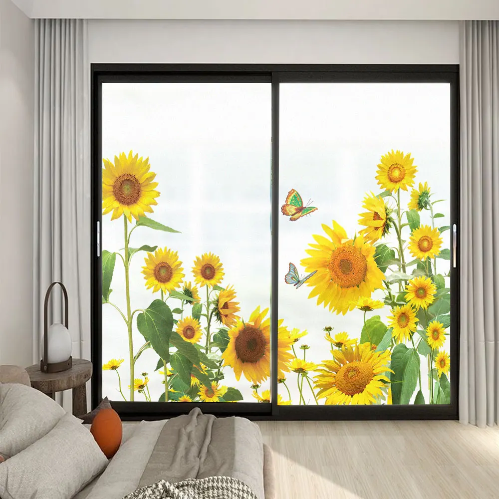 

PVC Privacy Glass Window Frosting Film Sunflower Glass Door Decorative Film Anti UV Glue-free Electrostatic Window Tint Film