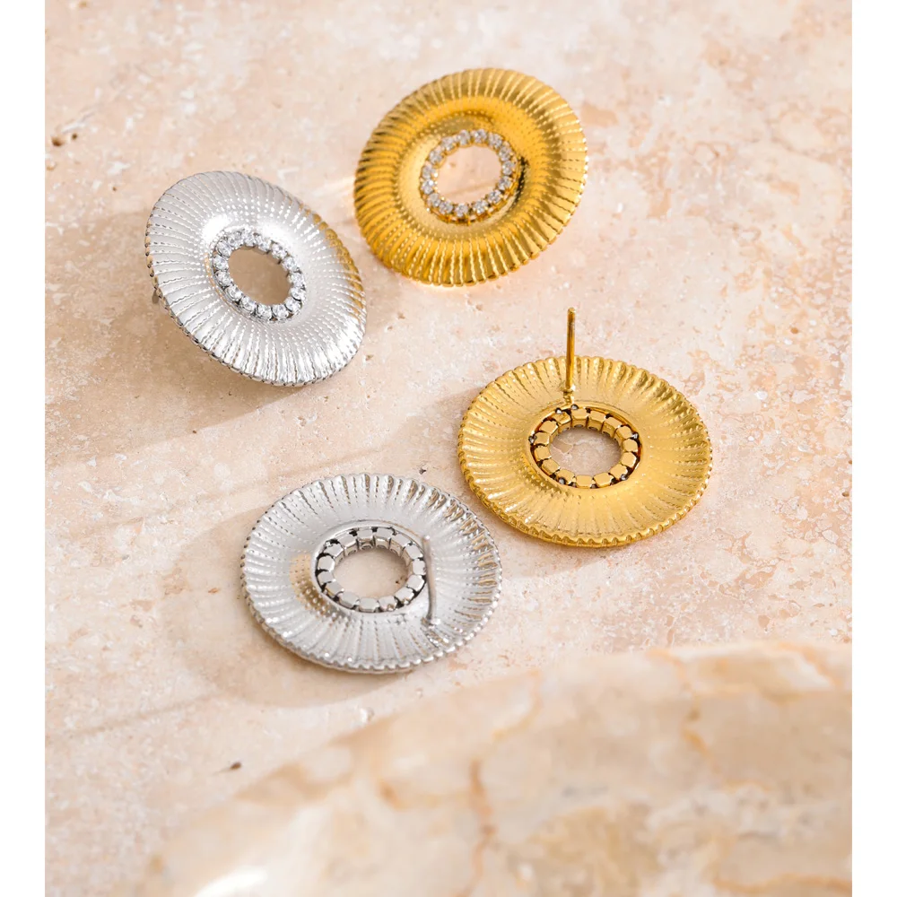 Yhpup 25mm Round Stud Earrings Stainless Steel Zirconia