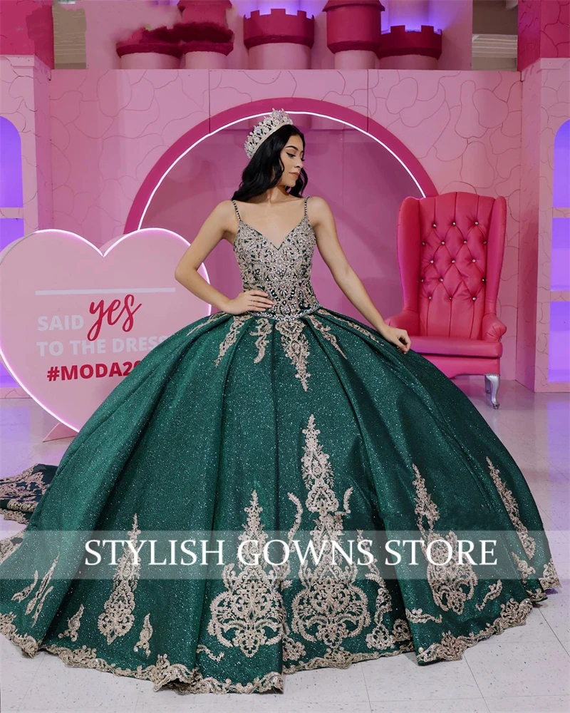 Green Sweetheart Ball Gown Quinceanera Dress Appliques Prom Dresses For Girl Graduation Birthday Party Gowns Vestido De 15 Anos
