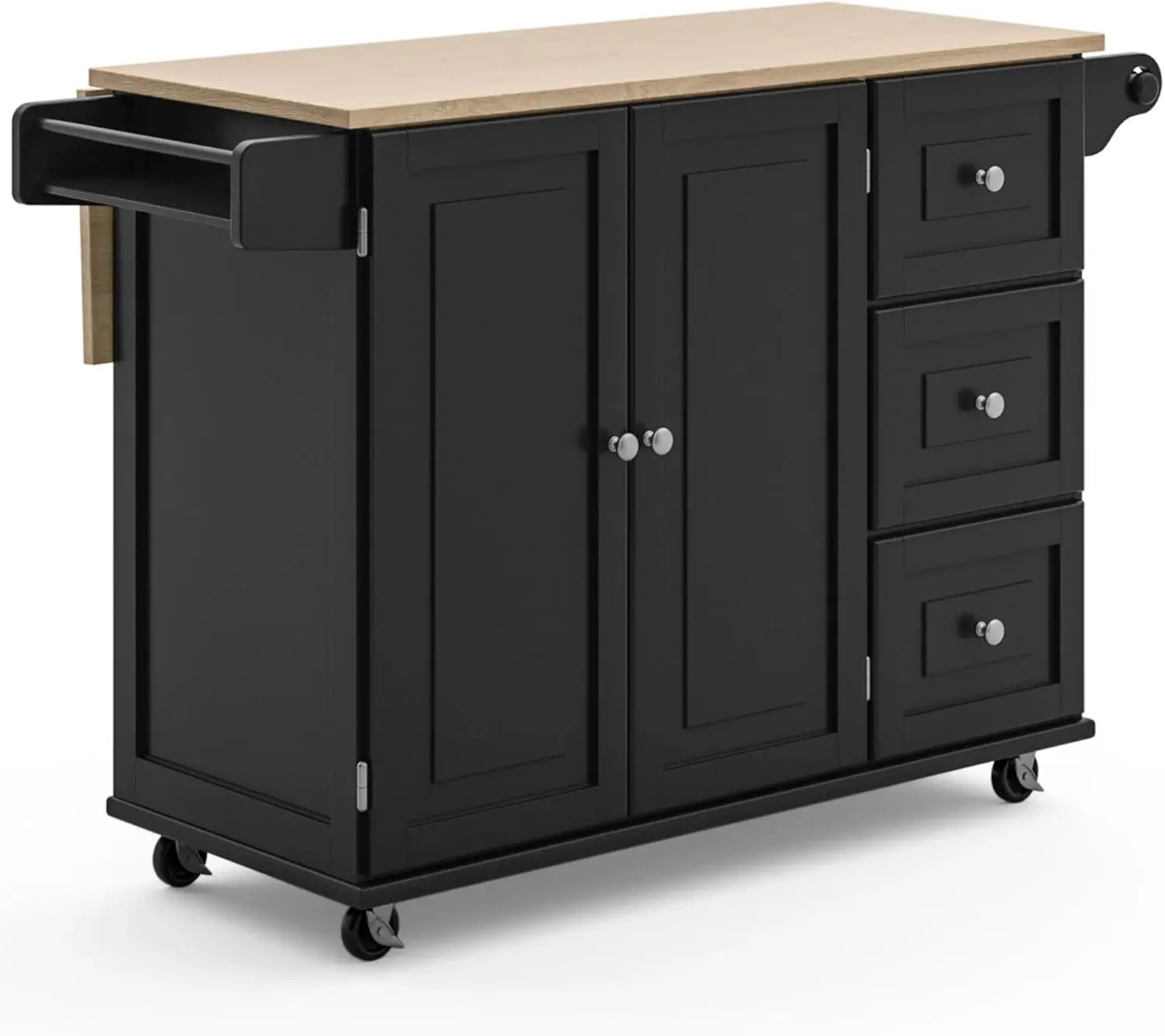 

Kitchen Cart with Wood Top and Drop Leaf Breakfast Bar, Rolling Mobile Kitchen Island with Towel Rack, 54 Inch Width, Black