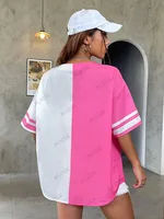 Summer New America Printed Oversize Pink And White Blouse Women Streetwear Baseball Shirt Hip Hop Short Sleeve Button Up Tops - Image 2