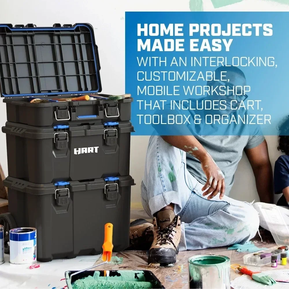 Stack System, Mobile Tool Box for Storage and Organization, Fits 7 Parts Modular  System And Suits HART Power Tools 3