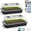Black 2-Pack Seed Germination Trays - 80-Cell Kit W/ LED Grow Lights, Timer - Ideal for Home Gardening & Greenhouses 1