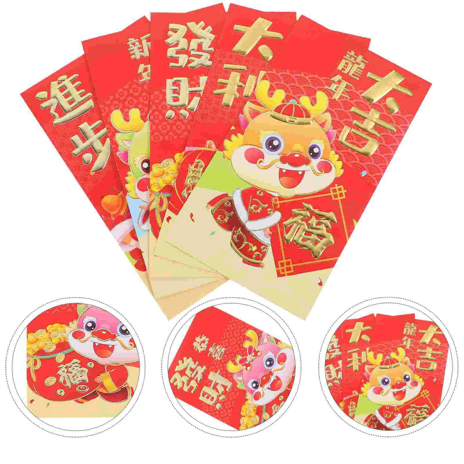 

50 Pcs 2024 Red Packet Purse Spring Festival Pockets Luck Money Bag Wallet Envelope Coated Paper