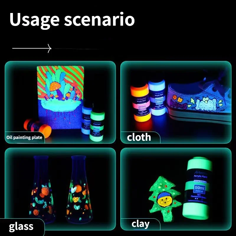 【オリジナル丙烯蛍光画】3D手作りアクリル蛍光画 蛍光アクリル絵の具,高輝度,58ml,ペイント,学生,手作りテキスタイル,光