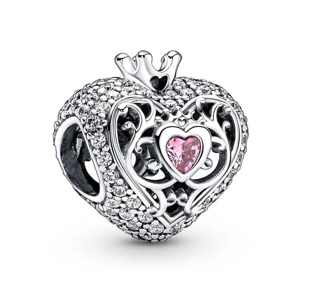 

Authentic 925 Sterling Silver Moments Regal Crown & Heart With Crystal Charm Bead Fit Pan Bracelet & Necklace Jewelry