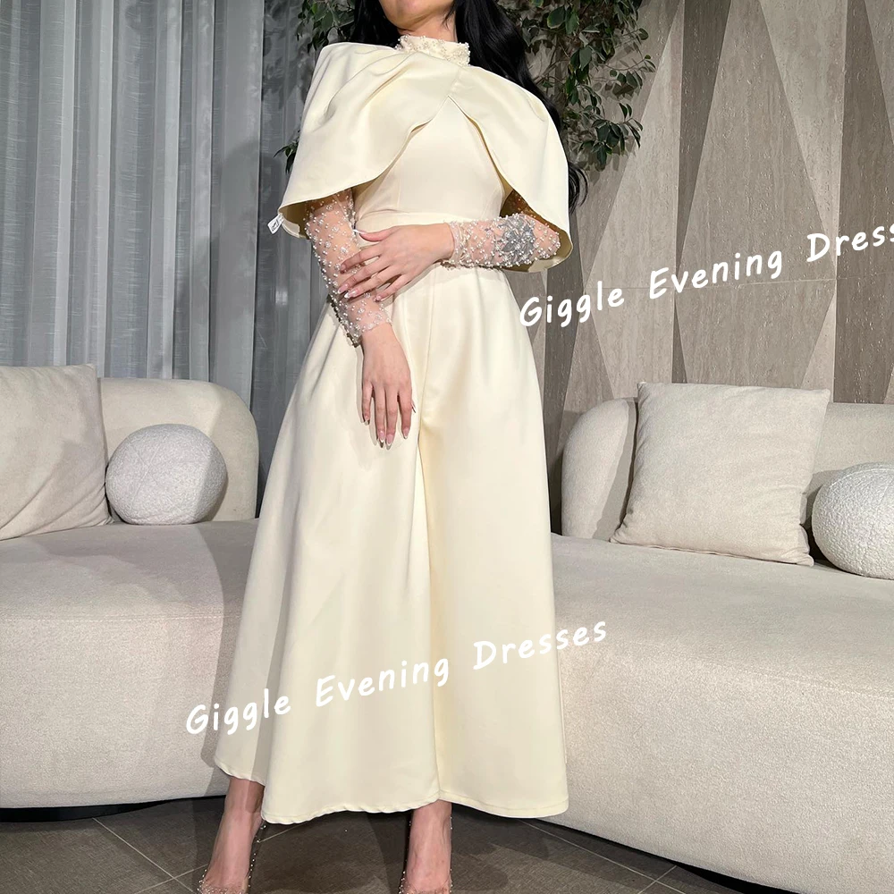 

Шифоновое платье Giggle с вырезом из бисера для выпускного вечера, женское элегантное официальное вечернее платье длиной до щиколотки в стиле Саудовской Аравии, модель 2024 года