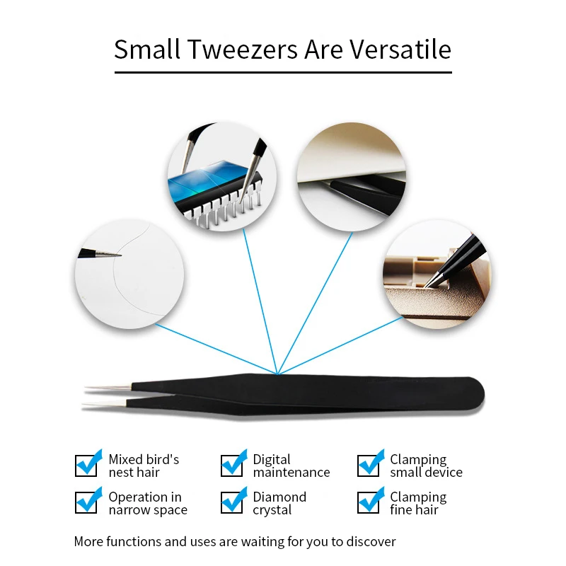 ESD Anti-Static Stainless Steel Tweezers Precision Maintenance Industrial Repair Curved Tool Home Working Model Making Hand Tool precision tweezers tweezer tool esd anti static tweezers