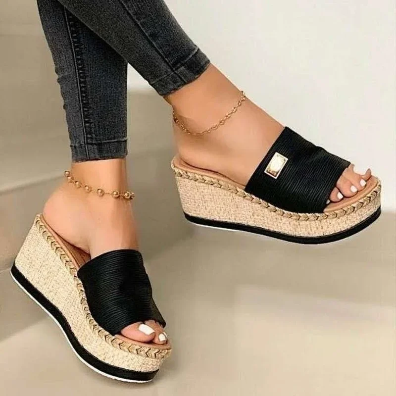 Women sandals high heels thick bottom casual summer wedges platform mules slipper