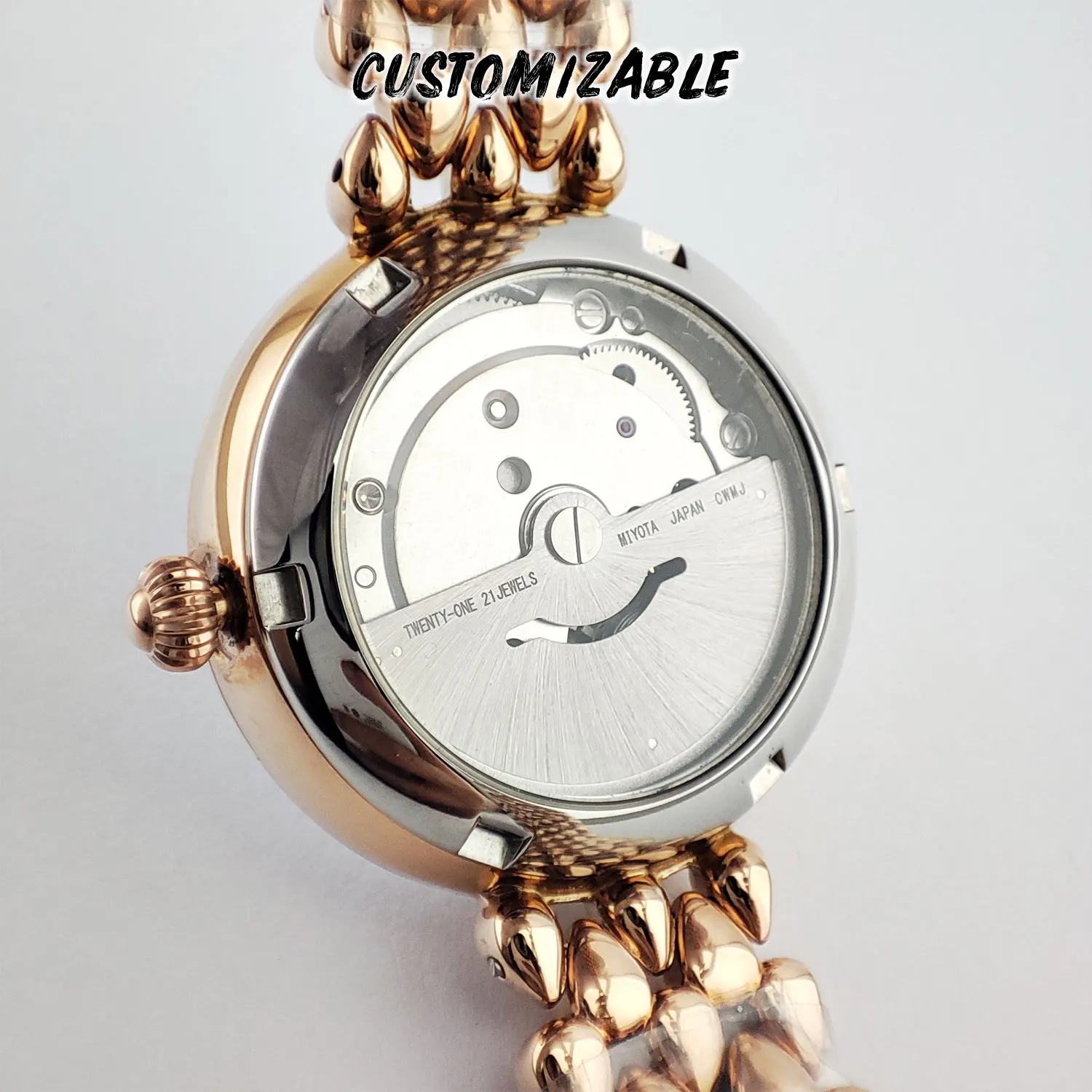 Women's Watch 32.5MM MIYOTA 8215 Automatic Watch Customizable Luxury Fashion Retro Diamond Bezel Dial Hollowed Bottom Date at 6 4