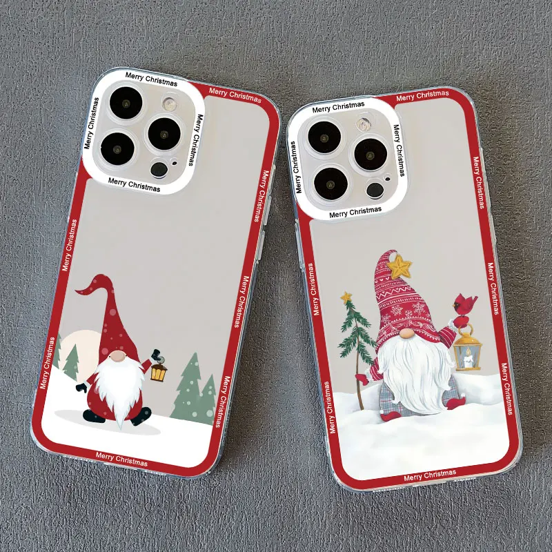 Festive Santa Claus Clear Phone Case - Cute Holiday Design, Durable Transparent Back Cover