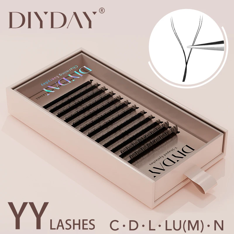 DIYDAY Natural Soft Brown Premade Volume Fans Y-Shape Eyelash Extensions