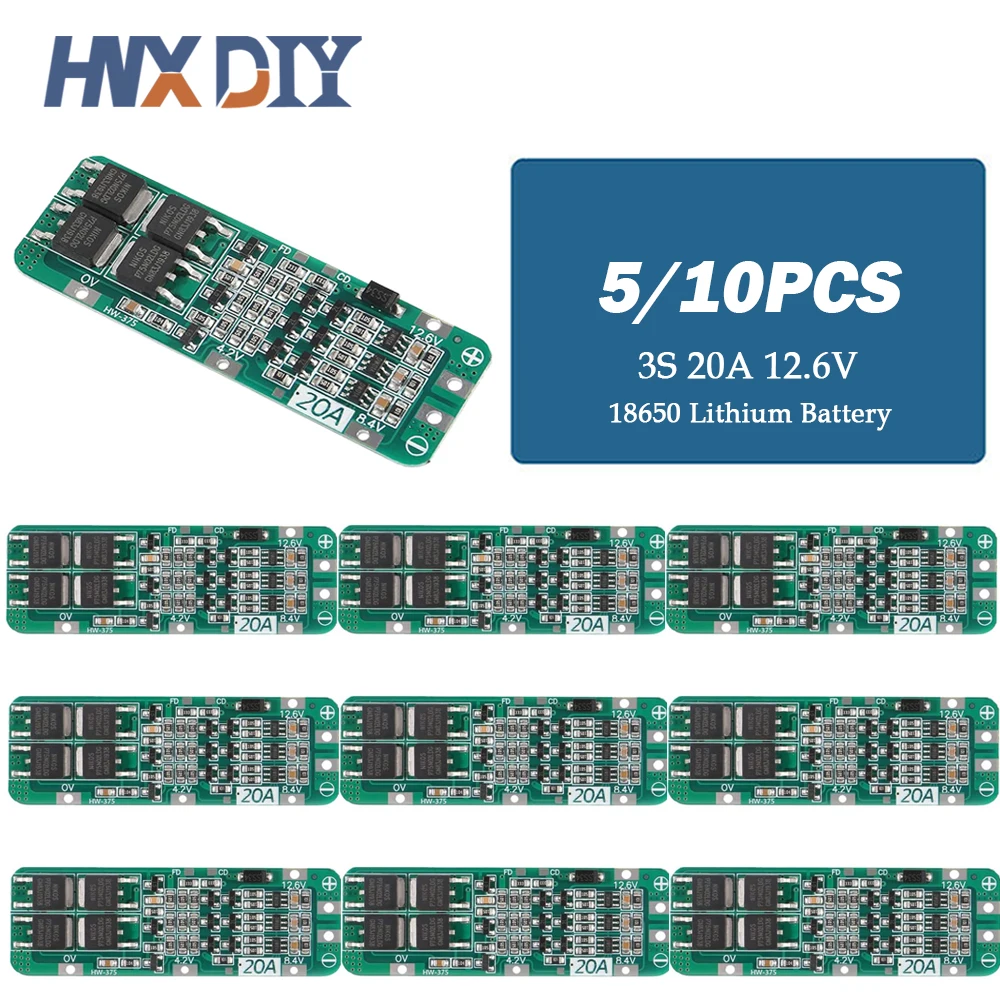 

10pcs 3S 20A Li-ion Lithium Battery 18650 Charger PCB BMS Protection Board For Drill Motor 12.6V Lipo Cell Module