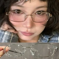 Harajuku Y2K – lunettes Vintage à petite monture carrée pour femmes et hommes, lunettes en métal claires, lunettes de lecture bloquant la lumière bleue 1