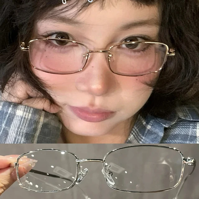 Harajuku Y2K – lunettes Vintage à petite monture carrée pour femmes et hommes, lunettes en métal claires, lunettes de lecture bloquant la lumière bleue 1