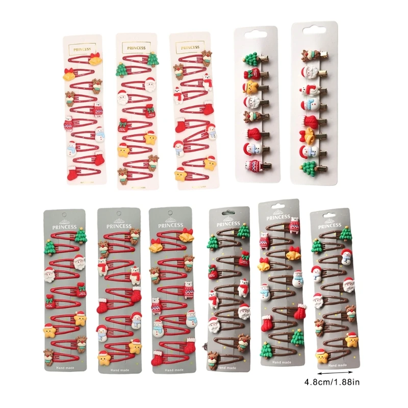 10pcs/8pcs 여자 헤어 클립에 대 한 크리스마스 헤어 액세서리 휴일에 대 한 산타 순 록 눈사람 금속 스냅 바레트