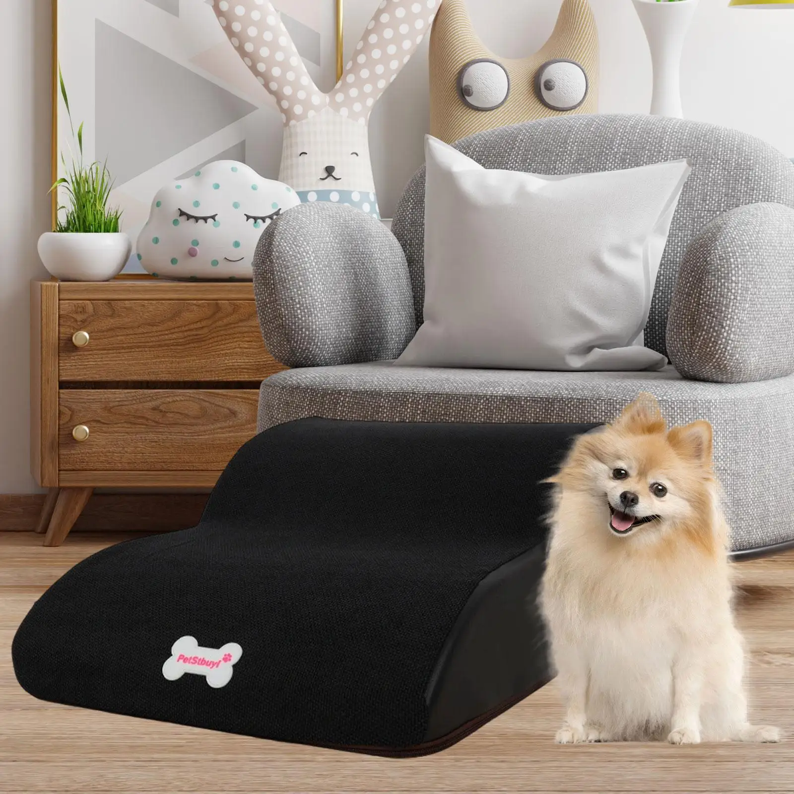 Dog Stairs for High Bed with Washable Cover Soft Lightweight Pet Ramp Non Slip