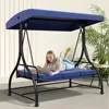 3-Seat Outdoor Porch Swing Bed with Removable Cushion, Patio Swing Chair with Adjustable Canopy,Heavy Duty Support 2
