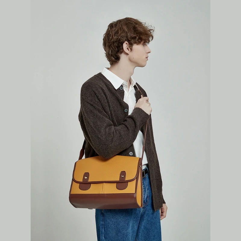 Messenger Bag for Men, Microfiber Leather,  Vintage Casual Fashion Style, 10L Shoulder Bags, Crossbody for Camping, Cycling