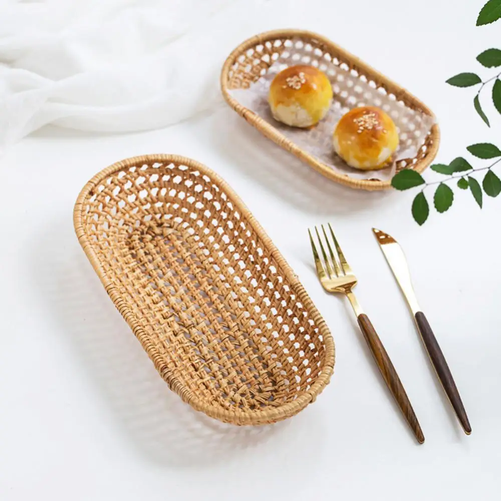 Description Picture 5 of itemRattan Woven Tray Convenience Store Handmade Round Basket Food Craft Rattan Tray for Food Fruit Storage Breadbasket Organizer