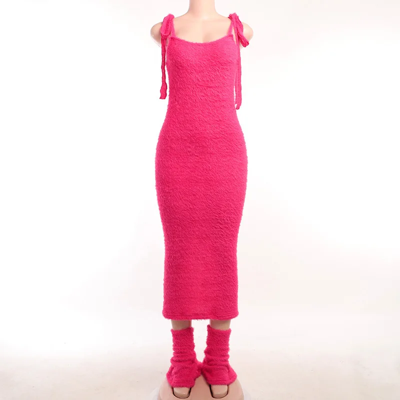 

Autumn Winter Strap Long Dress For Women Velvet 2 Piece Dress Socks Sets Sling Trendy Fashion Female Sexy Dress 2023 Lady Frock
