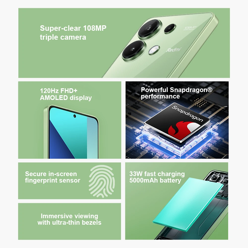 Global Version Xiaomi Redmi Note 13 Smartphone 128/256GB Snapdragon® 685 108MP Camera 120Hz FHD+ 6.67 Inch AMOLED 33W Charging
