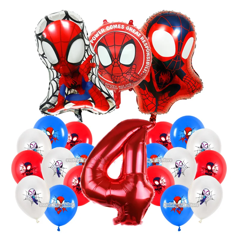 Decoración de cumpleaños de Spiderman, suministros de fiesta de Spidey y sus increíbles amigos, globo de papel de aluminio para niños, vajilla desechable