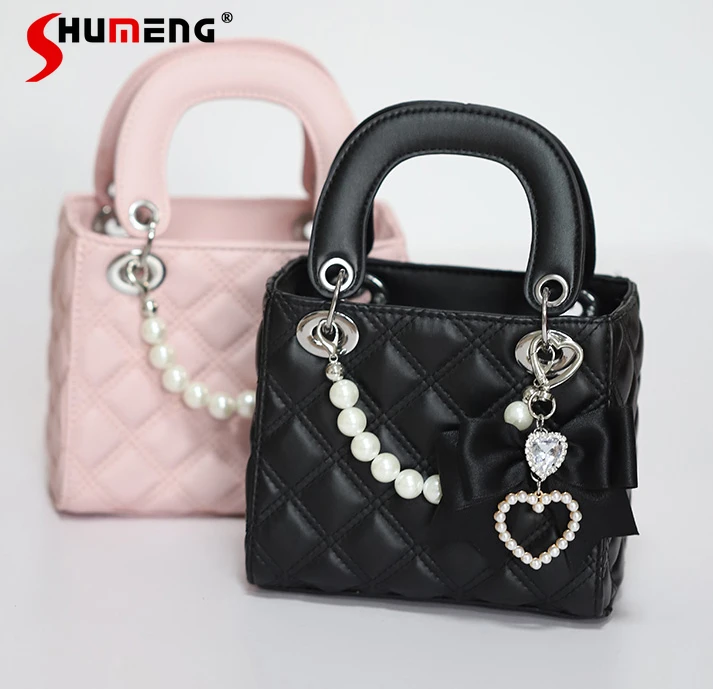 Japanese Girl Cute Handmade Pink Shoulder Bag 2023 Fall New Mine Mass-Produced Sweet Cool Bow Love Rhinestones Handbag for Women 3