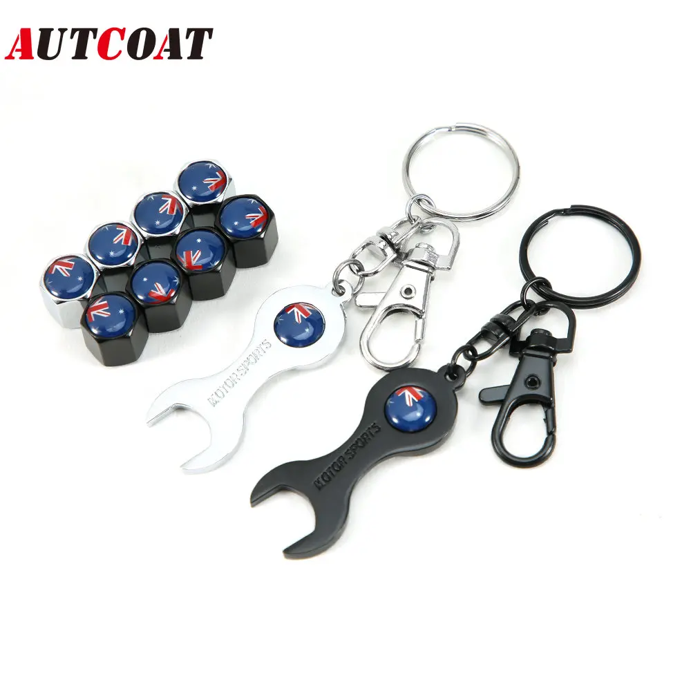 

1Set Australia Flag Style Anti-theft Emblem Auto Car Wheel Tire Air Valve Caps With Wrench Keychain Zinc Alloy Stem Dust Cover