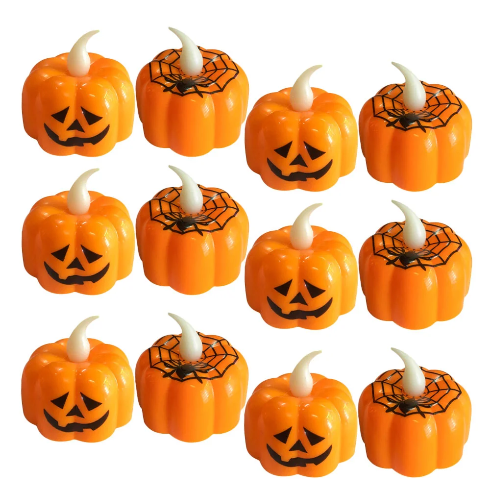 

12 Pcs Halloween Jack-o-lantern Party Lamp Pumpkin Light Decor Electronic LED Lights Tealight Candles