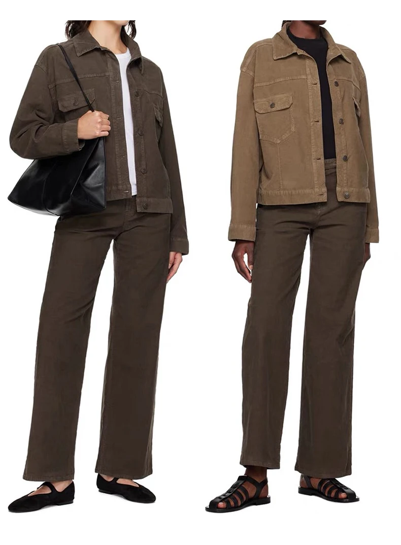 

Corduroy Trousers Women 2024 New Minimalist Design Versatile Casual Wide-leg Straight Luxury Brand Designer High Quality